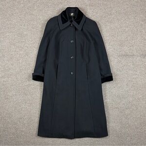Vintage‎ Black Wool Long Single Breasted Coat Women’s 20W Velour Trim Overcoat